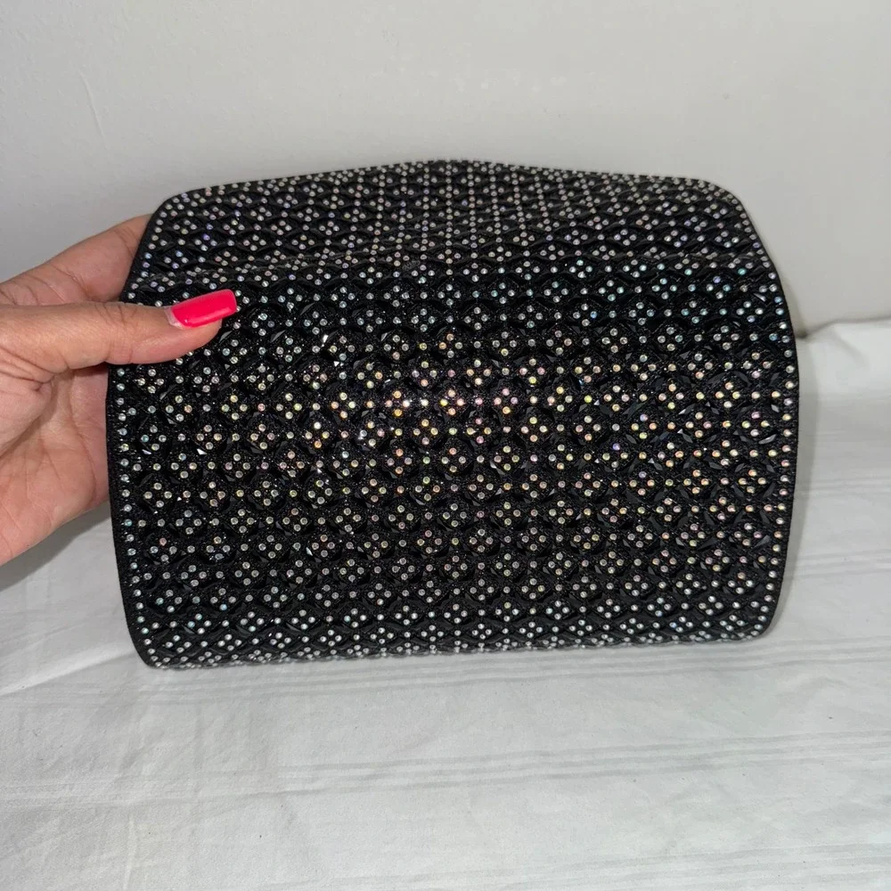 Elegant Black Beaded Rhinestone Evening Clutch Bag‎ Party Purse